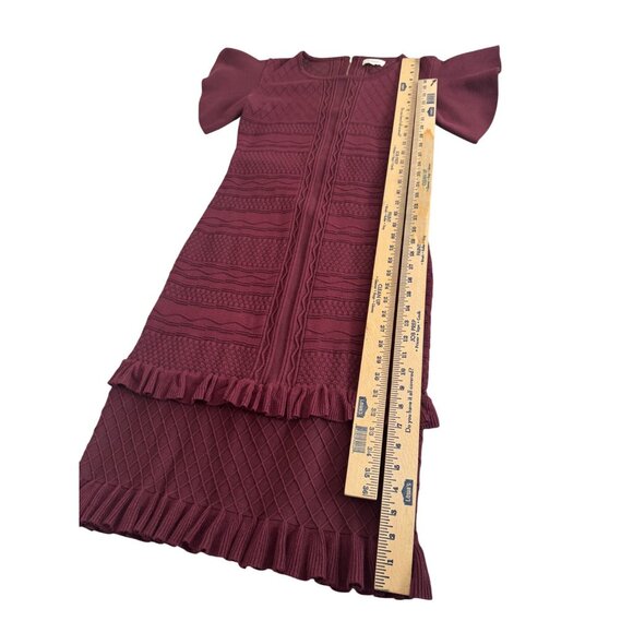 Bohme Knit Textured Burgundy Dress With Ruffle Trim & Puff Sleeves .Size L - Picture 6 of 10